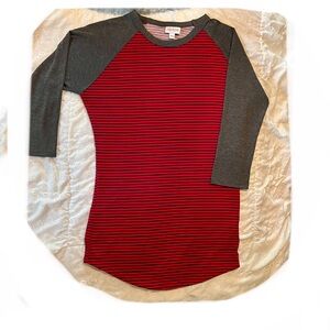 LuLaRoe Red and Black Striped Raglan Tee